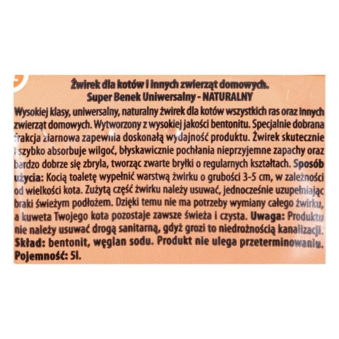 CERTECH Super Benek Uniwersalny Naturalny - żwirek dla kota zbrylający 5 l CERTECH Super Benek Uniwersalny Naturalny - żwirek dla kota zbrylający 5 l