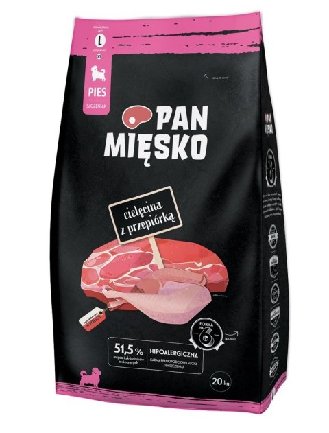 PAN MIĘSKO Cielęcina z przepiórką (szczeniak) chrupki L - Karma sucha dla psa - 20kg PAN MIĘSKO Cielęcina z przepiórką (szczeniak) chrupki L - Karma sucha dla psa - 20kg