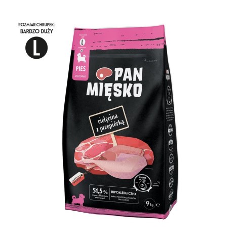 Pan Mięsko Cielęcina z przepiórką (szczeniak) chrupki L Karma sucha dla psa 9kg Pan Mięsko Cielęcina z przepiórką (szczeniak) chrupki L Karma sucha dla psa 9kg