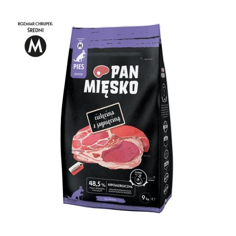 Pan Mięsko Karma sucha dla psa Cielęcina z jagnięciną (senior) chrupki M 9kg Pan Mięsko Karma sucha dla psa Cielęcina z jagnięciną (senior) chrupki M 9kg