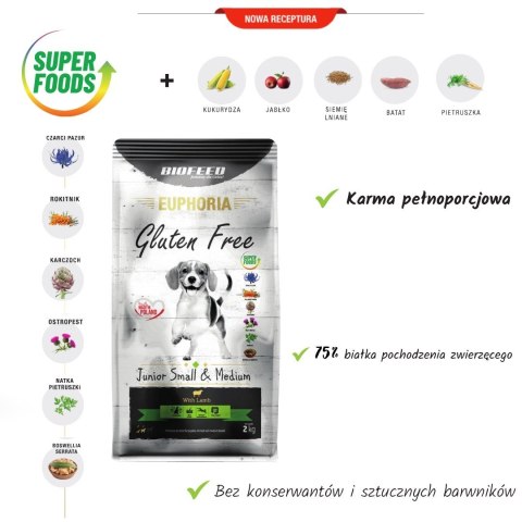 BIOFEED Euphoria G-F SMALL&MID jagnięcina 12kg BIOFEED Euphoria G-F SMALL&MID jagnięcina 12kg