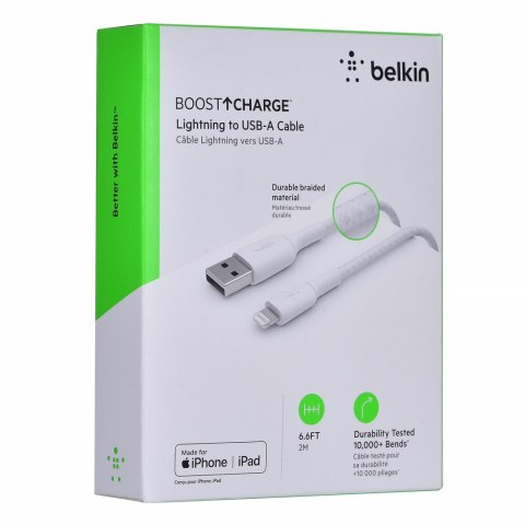 Kabel Belkin BoostCharge Braided Lightning to USB-A Cable 2m oplot White Kabel Belkin BoostCharge Braided Lightning to USB-A Cable 2m oplot White