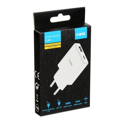IBOX ŁADOWARKA UNIWERSALNA C-43 GAN PD30W SLIM USB A+C WHITE IBOX ŁADOWARKA UNIWERSALNA C-43 GAN PD30W SLIM USB A+C WHITE