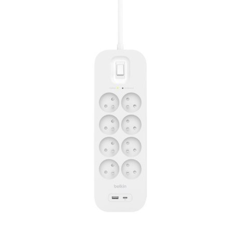 Listwa zasilająca Belkin Power Surge 8-PORT + 1xUSB-A +1xUSB-C 2.4A PD 900J 2m White