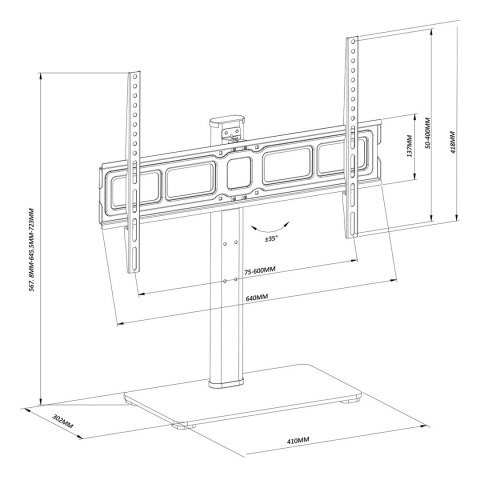 MACLEAN UNIWERSALNY STOJAK DO TV NA SZAFKĘ RTV PODSTAWKA, MAX. 40KG, MAX. VESA 600X400, DLA TV 32-75" MC-386 MACLEAN UNIWERSALNY STOJAK DO TV NA SZAFKĘ RTV PODSTAWKA, MAX. 40KG, MAX. VESA 600X400, DLA TV 32-75" MC-386