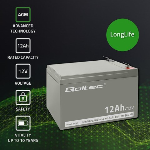 QOLTEC AKUMULATOR AGM | 12V | 12AH QOLTEC AKUMULATOR AGM | 12V | 12AH