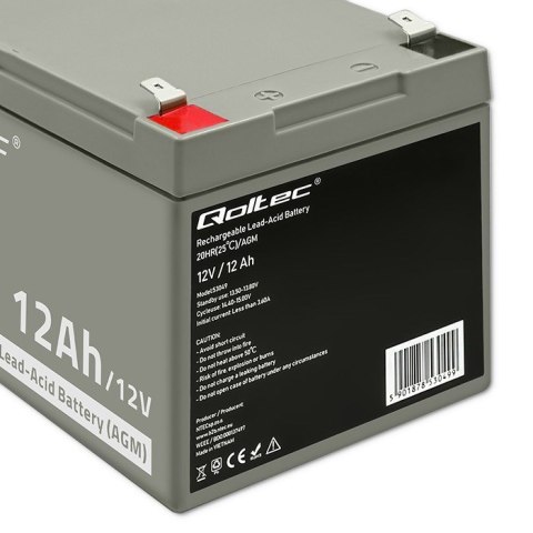 QOLTEC AKUMULATOR AGM | 12V | 12AH QOLTEC AKUMULATOR AGM | 12V | 12AH