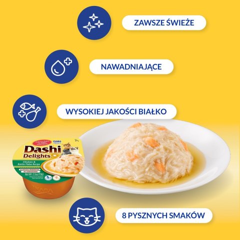 INABA DASHI DELIGHTS Kurczak z Płatkami Boni 70g bulion dla kota INABA DASHI DELIGHTS Kurczak z Płatkami Boni 70g bulion dla kota