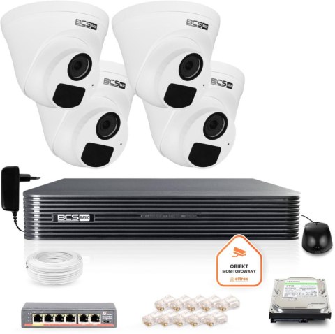 Zestaw monitoringu IP BCS Basic 4x Kamera BCS-B-EIP15FR3(2.0) Rejestrator z dyskiem 2TB