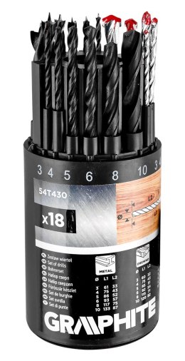 Zestaw wierteł do metalu, drewna, cegły: 3, 4, 5, 6, 8, 10 mm, 18 szt.