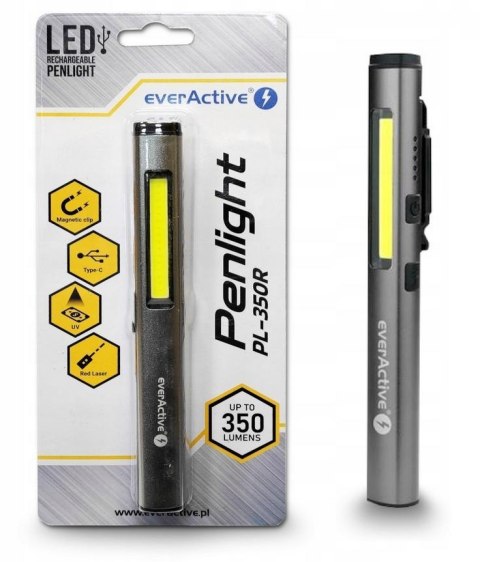 Latarka warsztatowa inspekcyjna COB LED UV Laser everActive PL-350R 350 lumenów IP54 z magnesem Latarka warsztatowa inspekcyjna COB LED UV Laser everActive PL-350R 350 lumenów IP54 z magnesem
