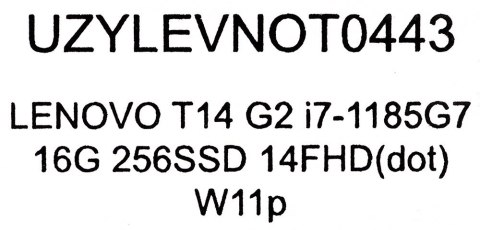 LENOVO ThinkPad T14 G2 i7-1185G7 16GB 256GB SSD 14" FHD(dotyk) Win11pro (QWERTY multilanguage) + zasilacz UŻYWANY