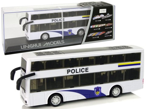 Autobus Policyjny Dwupiętrowy Biały z Naciągiem Dźwięk Autobus Policyjny Dwupiętrowy Biały z Naciągiem Dźwięk