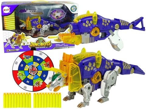 Dinobots 2w1 Dinozaur Pistolet na Strzałki Fioletowy Triceratops Tarcza Dinobots 2w1 Dinozaur Pistolet na Strzałki Fioletowy Triceratops Tarcza