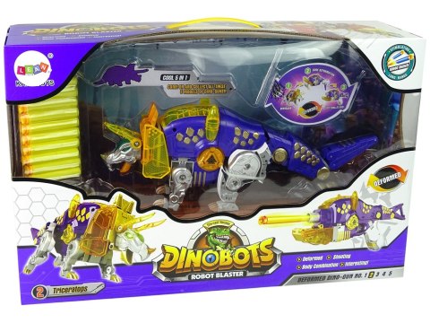 Dinobots 2w1 Dinozaur Pistolet na Strzałki Fioletowy Triceratops Tarcza Dinobots 2w1 Dinozaur Pistolet na Strzałki Fioletowy Triceratops Tarcza