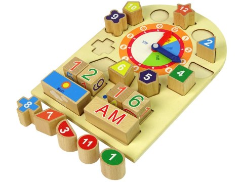 Drewniany Edukacyjny Zegar Sorter Klocki Kolorowe Liczby Drewniany Edukacyjny Zegar Sorter Klocki Kolorowe Liczby