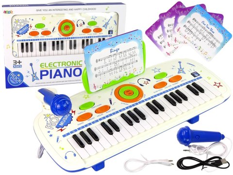 Elektryczne Pianino Keyboard Dla Dzieci Niebieski Nuty USB MP3 Elektryczne Pianino Keyboard Dla Dzieci Niebieski Nuty USB MP3