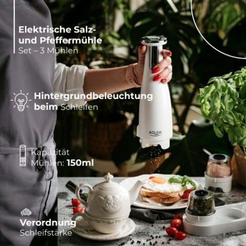 AD 4449 white Młynek do przypraw, soli i pieprzu - zestaw 3 młynków - usb