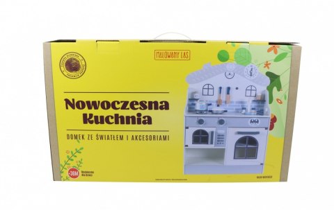 Drewniana kuchnia ze światłem i akcesoriami szara domek Drewniana kuchnia ze światłem i akcesoriami szara domek