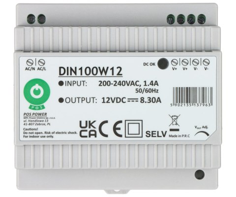 ZASILACZ IMPULSOWY DIN100W12 POS ZASILACZ IMPULSOWY DIN100W12 POS