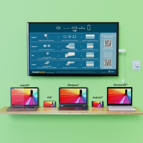 Nadajnik i odbiornik audio/video bezprzewodowy j5create ScreenCast 4K Wireless Display Adapter; kolor biały JVAW76-N Nadajnik i odbiornik audio/video bezprzewodowy j5create ScreenCast 4K Wireless Display Adapter; kolor biały JVAW76-N