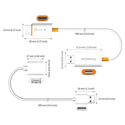 Nadajnik i odbiornik audio/video bezprzewodowy j5create ScreenCast HDMI™ Wireless Display; kolor biały JVAW56-N Nadajnik i odbiornik audio/video bezprzewodowy j5create ScreenCast HDMI™ Wireless Display; kolor biały JVAW56-N