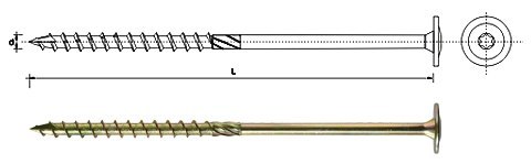 WKRĘT DO DREWNA Z KOŁNIERZEM NA TORX OCYNK ŻÓŁTY 8*340MM T40