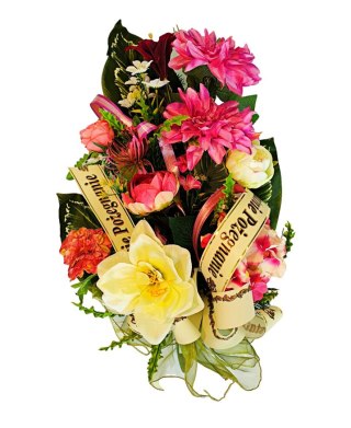 WIENIEC POGRZEBOWY WIĄZANKA STROIK NA GRÓB CMENTARZ + WŁASNY NAPIS NA SZARFIE