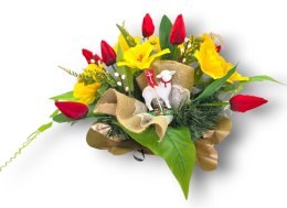 Wielkanocny Stroik Na Pomnik Kwiaty Na Grób Tulipany Żonkile Baranek