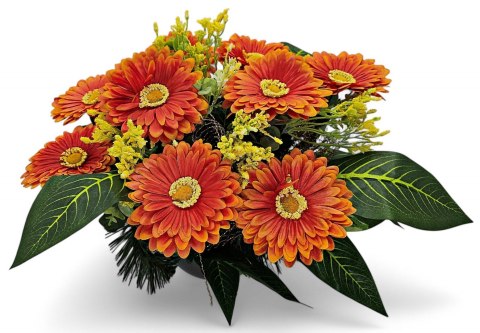 WIOSENNY STROIK NA CMENTARZ KWIATY GERBERY NA GRÓB POMNIK Z OBCIĄŻENIEM