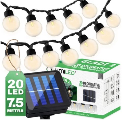 GIRLANDA SOLARNA GLADI 2, 20 LED G40 7,5M