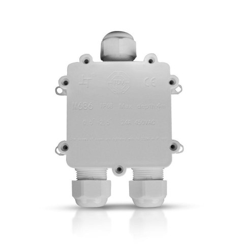 Puszka Złączka Mufa Hermetyczna 4x5Pin Biała Trójnik 0.5-2,5mm2 Średnica przewodu 8-12mm IP68 V-TAC VT-870 Puszka Złączka Mufa Hermetyczna 4x5Pin Biała Trójnik 0.5-2,5mm2 Średnica przewodu 8-12mm IP68 V-TAC VT-870