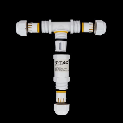 Złączka Mufa Hermetyczna 3x3Pin Biała Trójnik 0.5-4mm2 Średnica przewodu 8-12mm IP68 V-TAC VT-869 Złączka Mufa Hermetyczna 3x3Pin Biała Trójnik 0.5-4mm2 Średnica przewodu 8-12mm IP68 V-TAC VT-869