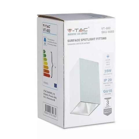 Oprawa Sufitowa V-TAC GU10 Kwadrat Natynkowa Biały 74x74x140mm VT-882-Q 3 Lata Gwarancji