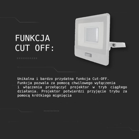 Projektor LED V-TAC 20W SAMSUNG CHIP czujnik ruchu biały Z mufą VT-128S 6500K 1510lm 5 lat gwarancji