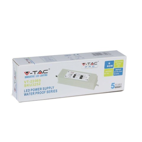 Zasilacz LED V-TAC 60W 12V 5A IP67 Hermetyczny Filtr EMI VT-22065 5 Lat Gwarancji Zasilacz LED V-TAC 60W 12V 5A IP67 Hermetyczny Filtr EMI VT-22065 5 Lat Gwarancji