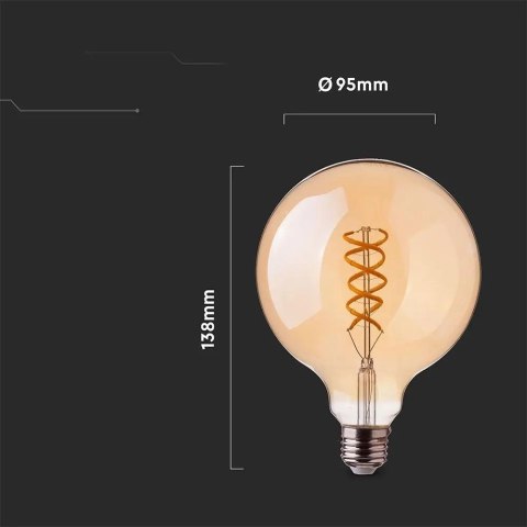 Żarówka LED V-TAC 4,8W Filament E27 Kula Glob G95 Bursztyn 95x138mm VT-2075 2200K 300lm Żarówka LED V-TAC 4,8W Filament E27 Kula Glob G95 Bursztyn 95x138mm VT-2075 2200K 300lm