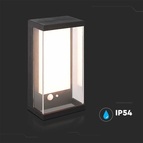 Kinkiet ogrodowy ścienny solarny V-TAC 1W LED czujnik ruchu IP65 czarny VT-1193 3000K 95lm