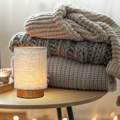 Lampka biurkowa nocna V-TAC 3W LED 17,5cm ładowanie ściemnianie drewno VT-7569 3000K 110lm