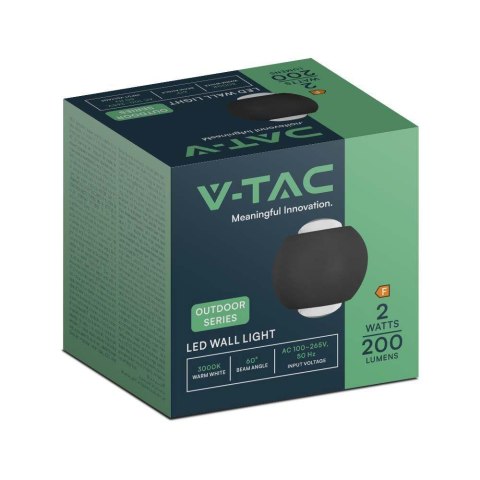 Oprawa ścienna góra dół V-TAC 2W LED IP54 czarna VT-2502 3000K 200lm