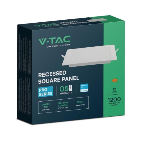 Panel Wpuszczany V-TAC 12W LED SAMSUNG CHIP Kwadrat 170x170mm VT-61012SQ-S 3000K 1200lm Panel Wpuszczany V-TAC 12W LED SAMSUNG CHIP Kwadrat 170x170mm VT-61012SQ-S 3000K 1200lm