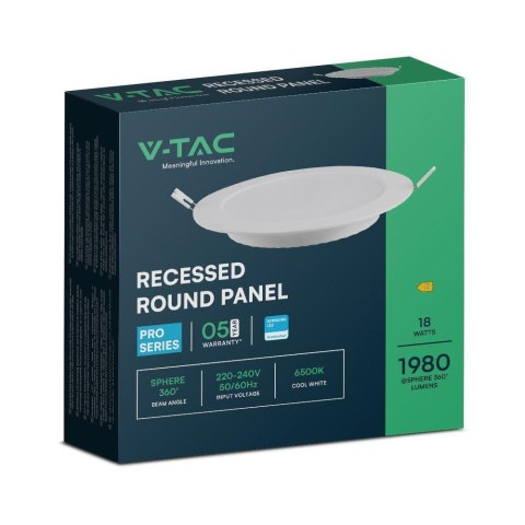 Panel wpuszczany V-TAC 18W LED SAMSUNG CHIP okrągły 220x28mm VT-61018RD-S 6500K 1980lm 5 lat gwarancji