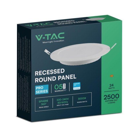 Panel wpuszczany V-TAC 24W LED SAMSUNG CHIP okrągły 294x29mm VT-61024RD-S 6500K 2640lm 5 lat gwarancji