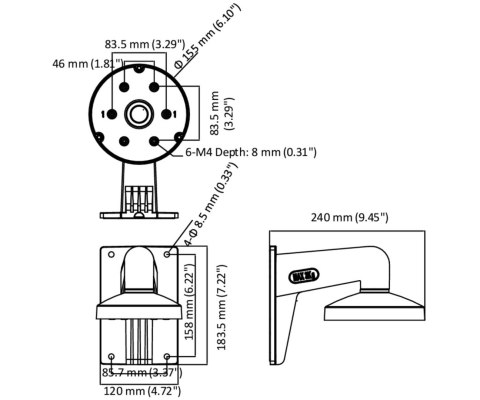 UCHWYT KAMERY DS-1473ZJ-155 Hikvision UCHWYT KAMERY DS-1473ZJ-155 Hikvision