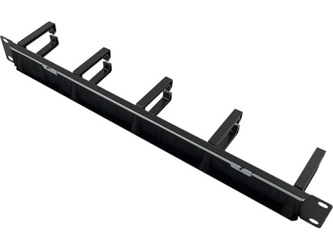 Organizator kabli 1U 19" z przepustem szczotkowym, 5 plastikowych uchwytów, czarny ALANTEC Organizator kabli 1U 19" z przepustem szczotkowym, 5 plastikowych uchwytów, czarny ALANTEC